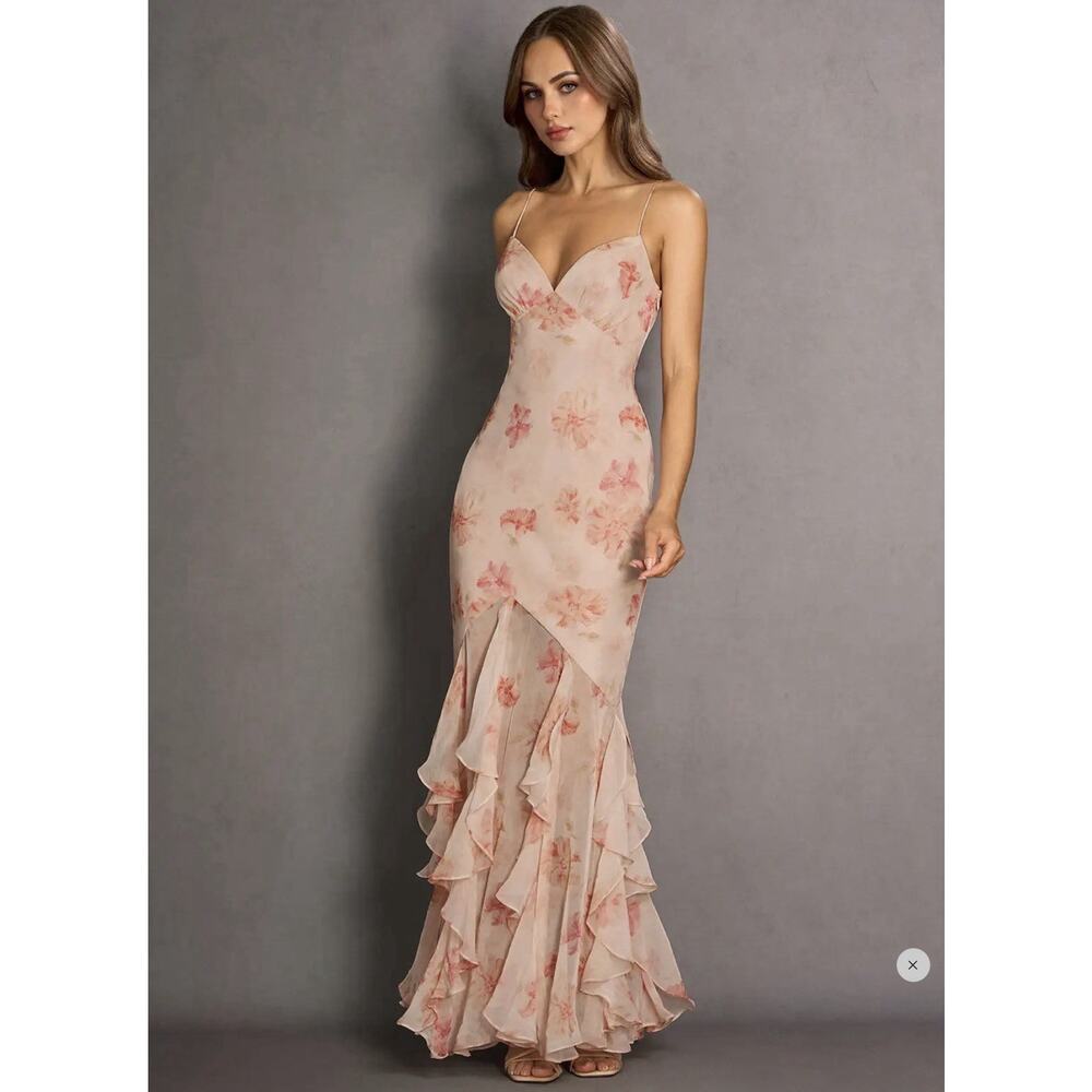 Azazie Atelier Rosia Peach Maxi Dress New Wedding Guest Prom Size 8 #TS